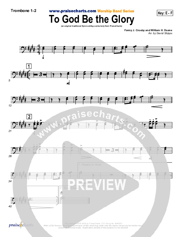 To God Be The Glory Trombone 1/2 (Traditional Hymn / PraiseCharts)