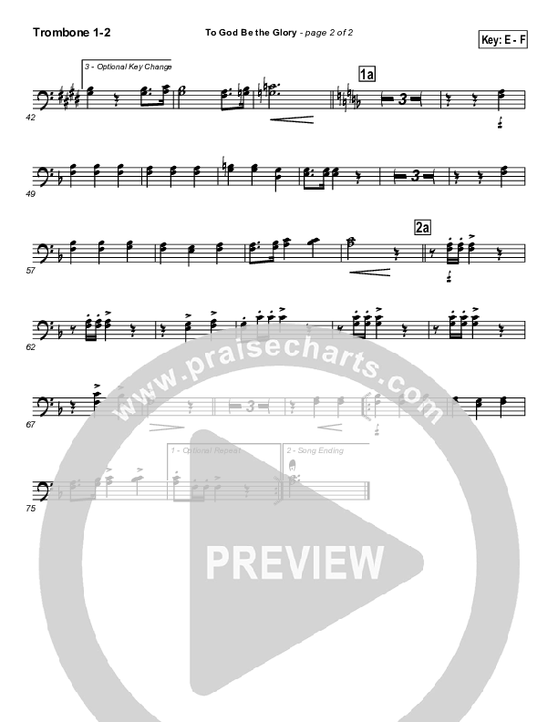 To God Be The Glory Trombone 1/2 (Traditional Hymn / PraiseCharts)