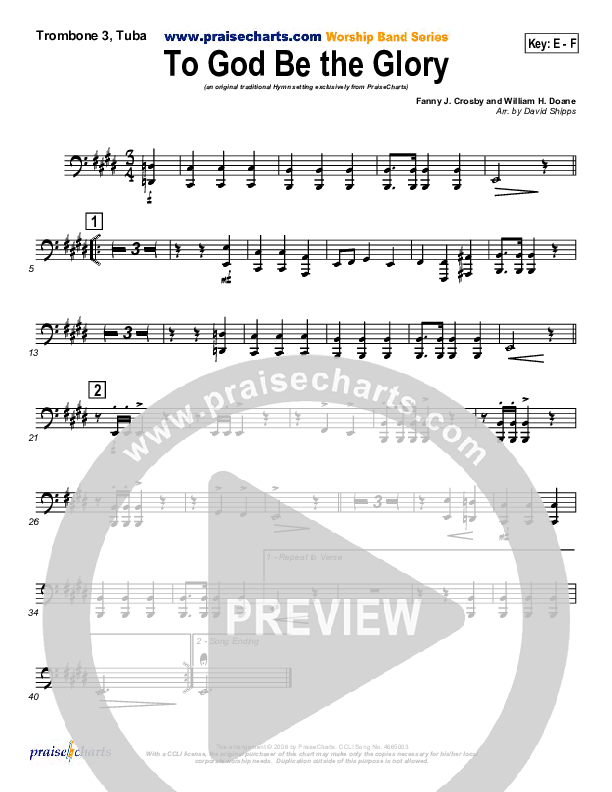 To God Be The Glory Trombone 3/Tuba (Traditional Hymn / PraiseCharts)