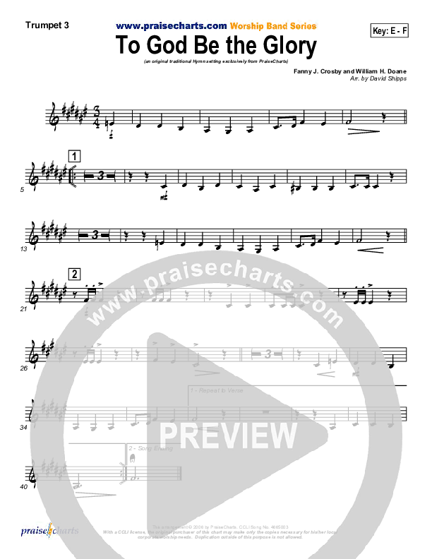 To God Be The Glory Trumpet 3 (Traditional Hymn / PraiseCharts)