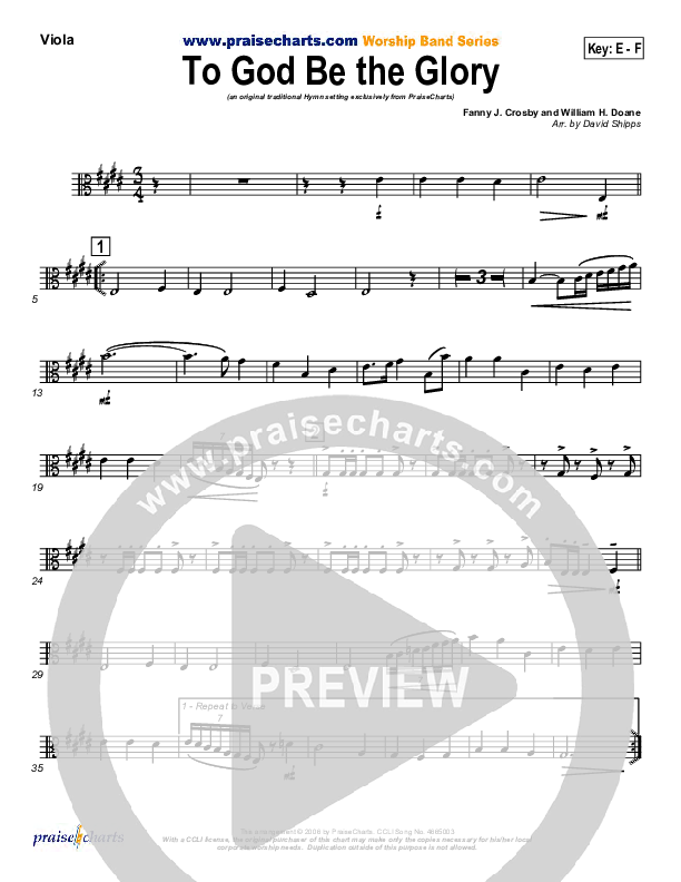 To God Be The Glory Viola (Traditional Hymn / PraiseCharts)
