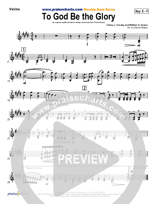 To God Be The Glory Violins (Traditional Hymn / PraiseCharts)
