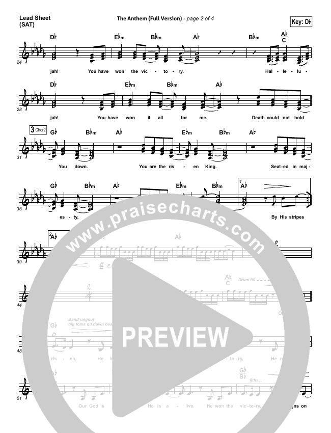 The Anthem Full Version Live Sheet Music Pdf Planetshakers Praisecharts