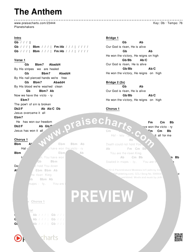 The Anthem (Full Version) (Live) Chords & Lyrics (Planetshakers)