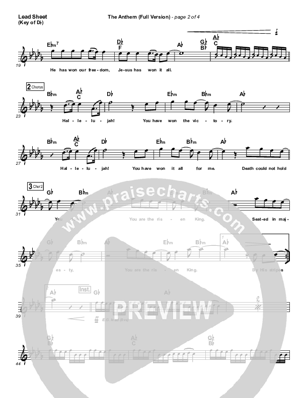 The Anthem (Full Version) (Live) Lead Sheet (Melody) (Planetshakers)