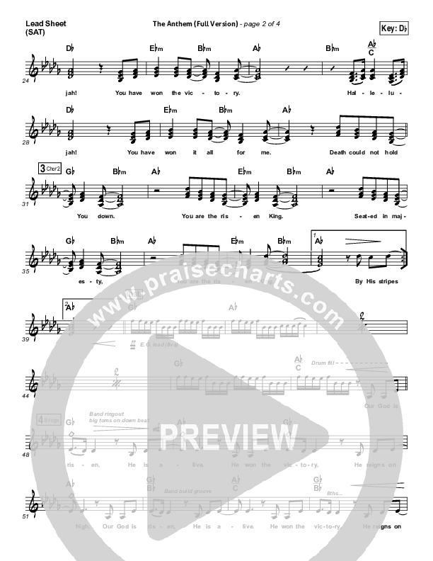 The Anthem (Full Version) (Live) Lead Sheet (SAT) (Planetshakers)