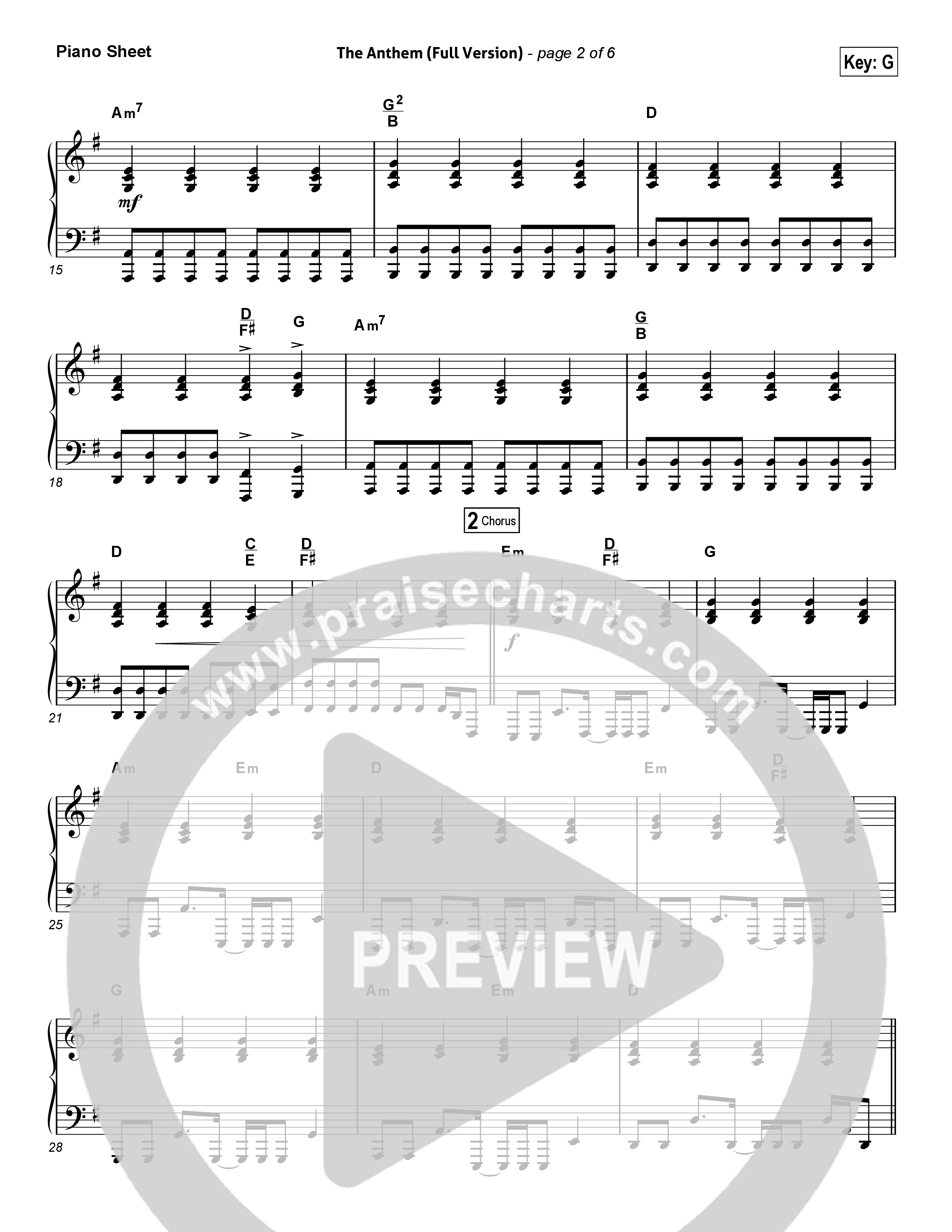 The Anthem (Full Version) (Live) Piano Sheet (Planetshakers)