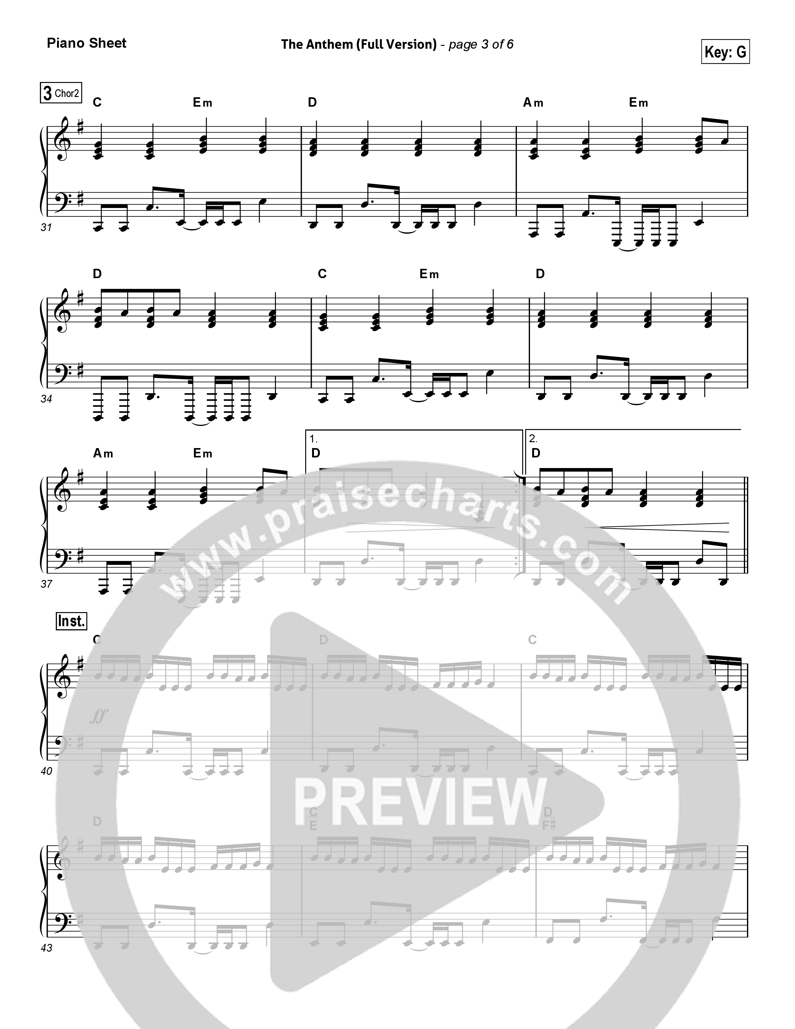 The Anthem (Full Version) (Live) Piano Sheet (Planetshakers)