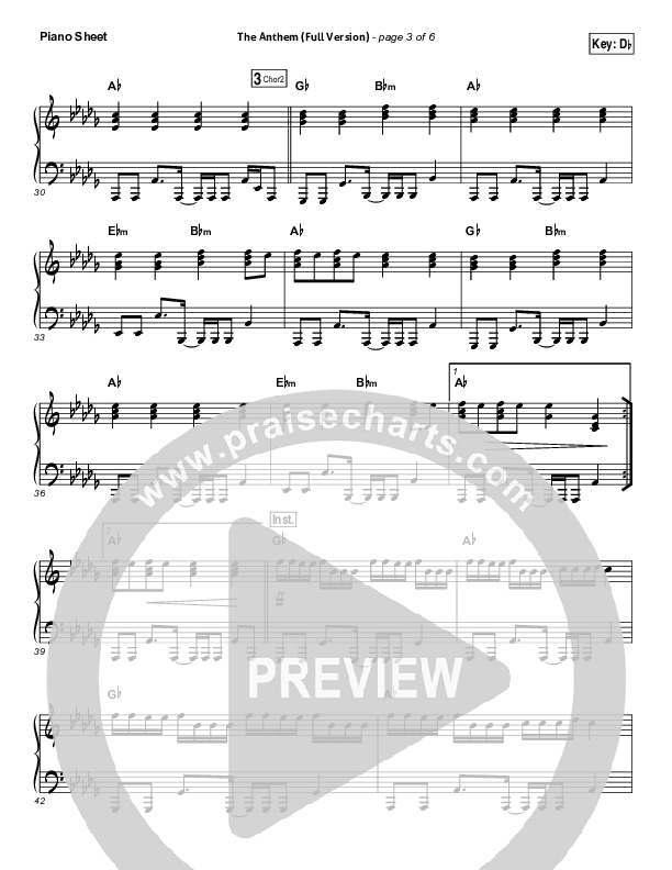 The Anthem (Full Version) (Live) Piano Sheet (Planetshakers)