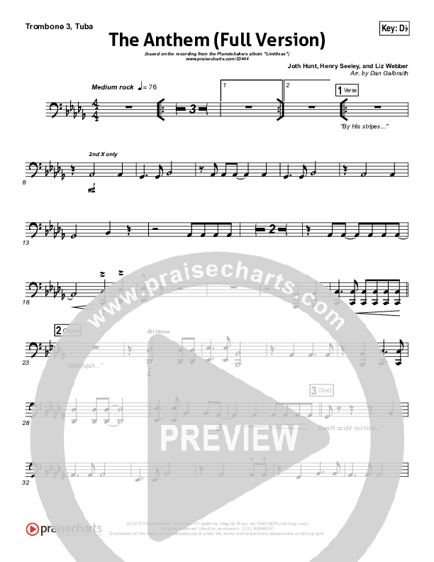 The Anthem (Full Version) (Live) Trombone 3/Tuba (Planetshakers)