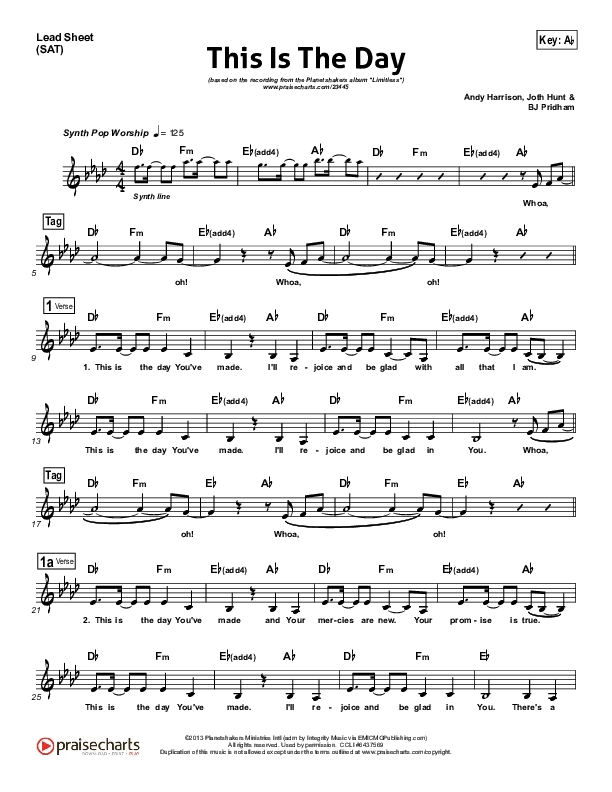 This Is The Day Lead Sheet (SAT) (Planetshakers)