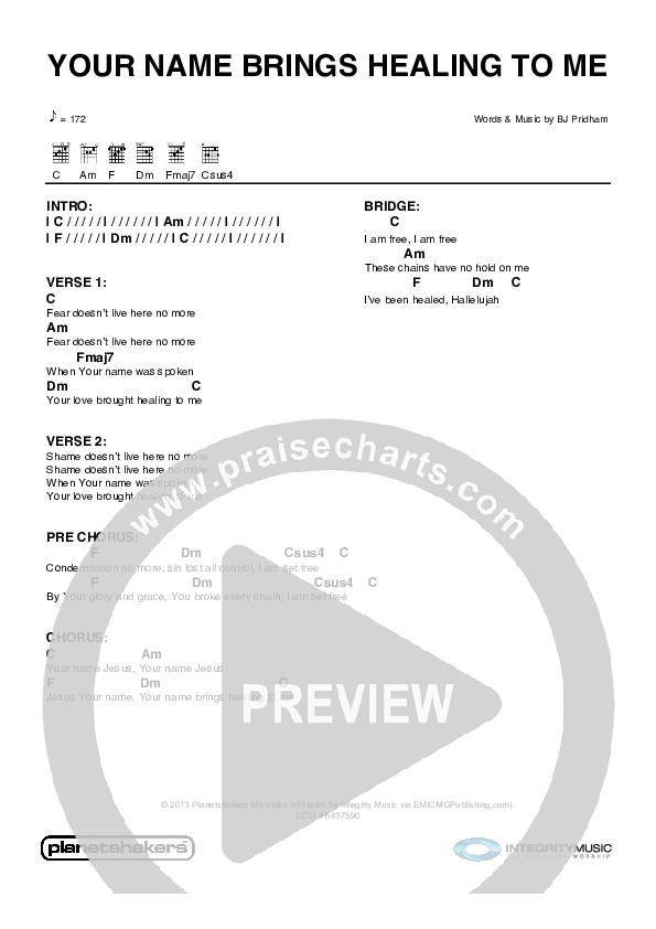 Your Name Brings Healing To Me Chords & Lyrics (Planetshakers)