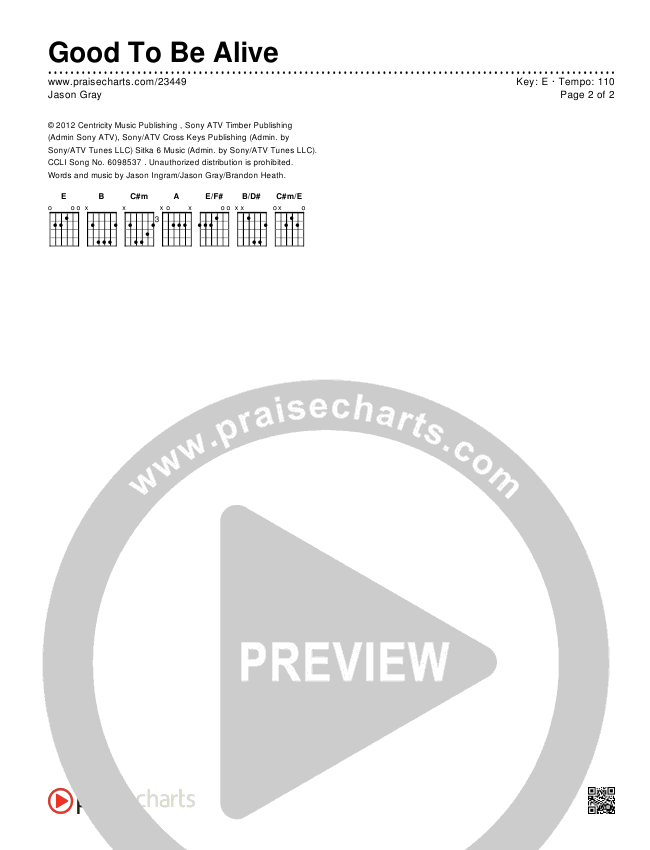Good To Be Alive Chords & Lyrics (Jason Gray)