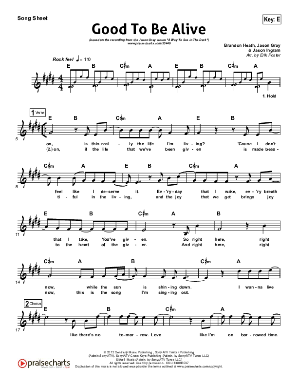 Good To Be Alive Lead (SAT) (Jason Gray)