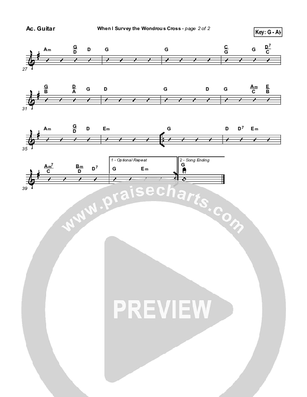 When I Survey The Wondrous Cross Acoustic Guitar (PraiseCharts / Traditional Hymn)