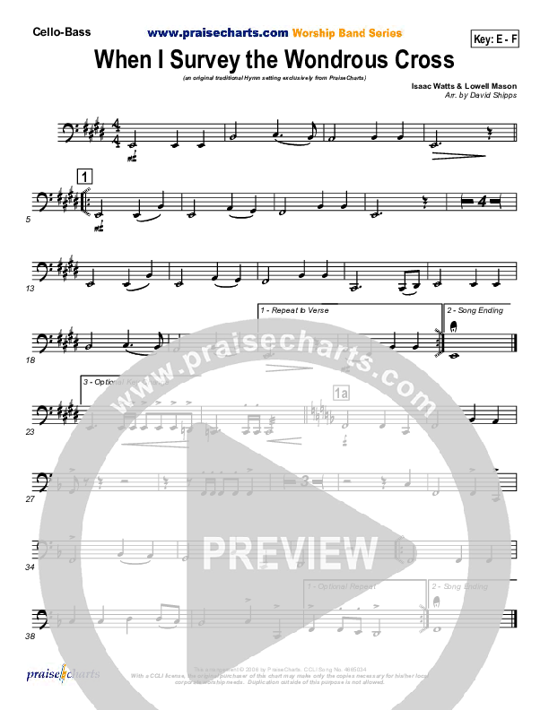 When I Survey The Wondrous Cross Cello/Bass (PraiseCharts / Traditional Hymn)