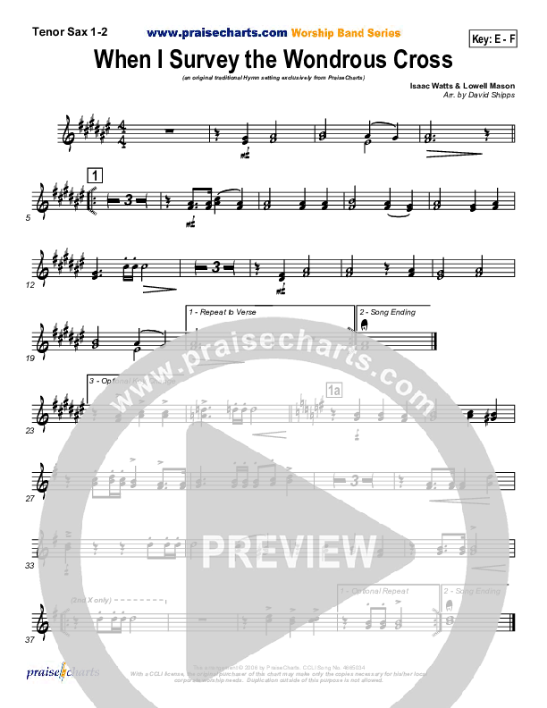 When I Survey The Wondrous Cross Tenor Sax 1/2 (PraiseCharts / Traditional Hymn)