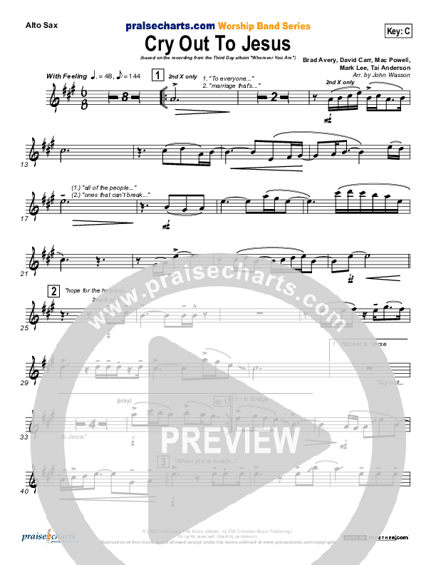 Cry Out To Jesus Alto Sax (Third Day)
