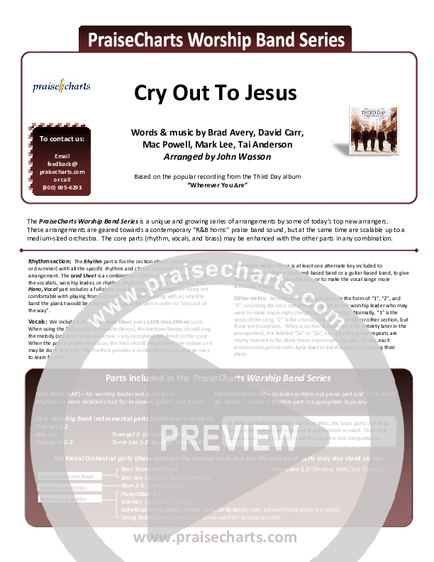 Cry Out To Jesus Cover Sheet (Third Day)