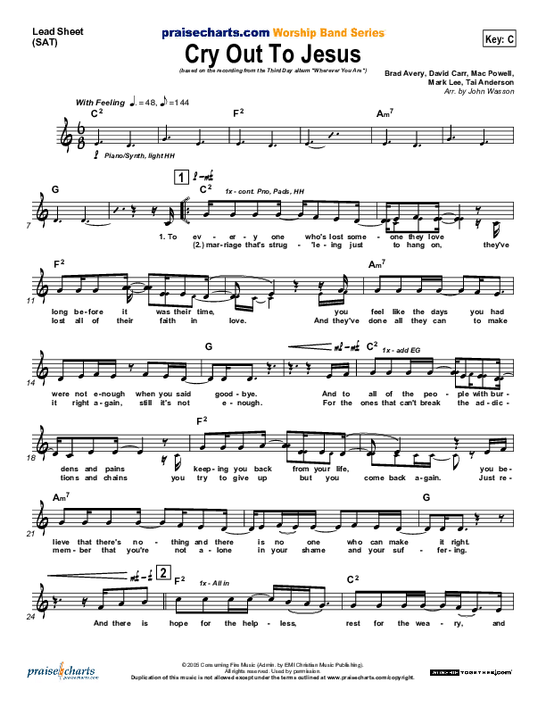 Cry Out To Jesus Lead Sheet (SAT) (Third Day)