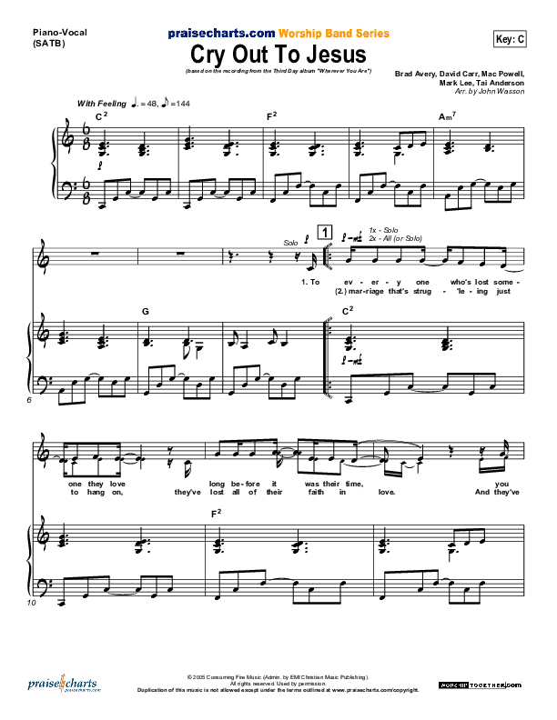 Cry Out To Jesus Piano/Vocal (SATB) (Third Day)