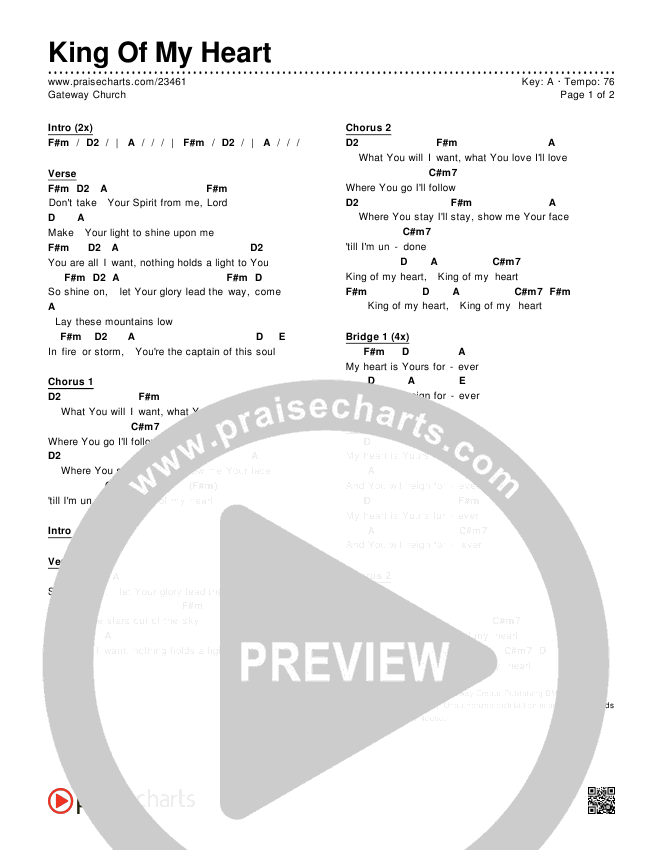 King Of My Heart Chords & Lyrics (Gateway Devotions)