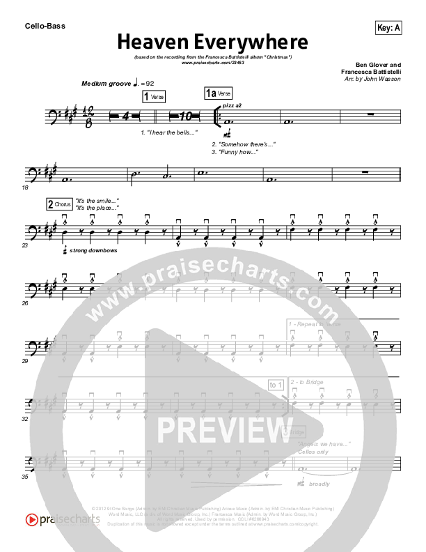 Heaven Everywhere Cello/Bass (Francesca Battistelli)