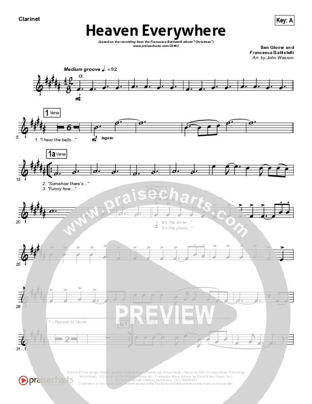 Heaven Everywhere Clarinet (Francesca Battistelli)
