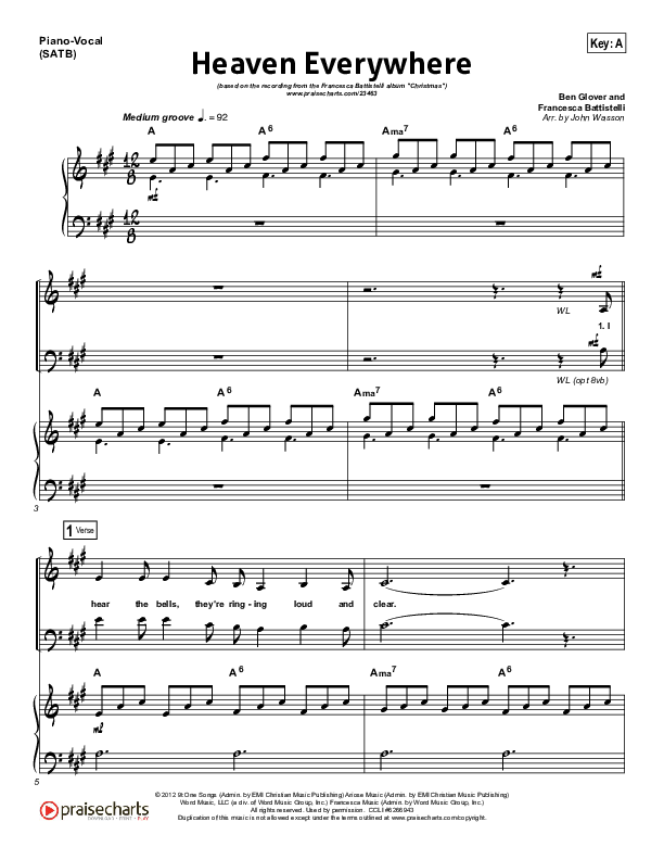 Heaven Everywhere Piano/Vocal (SATB) (Francesca Battistelli)