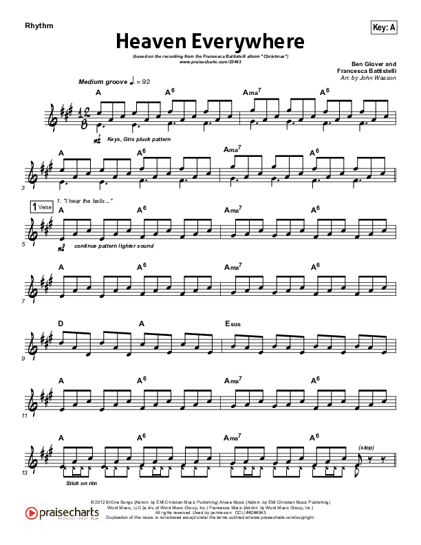 Heaven Everywhere Rhythm Chart (Francesca Battistelli)