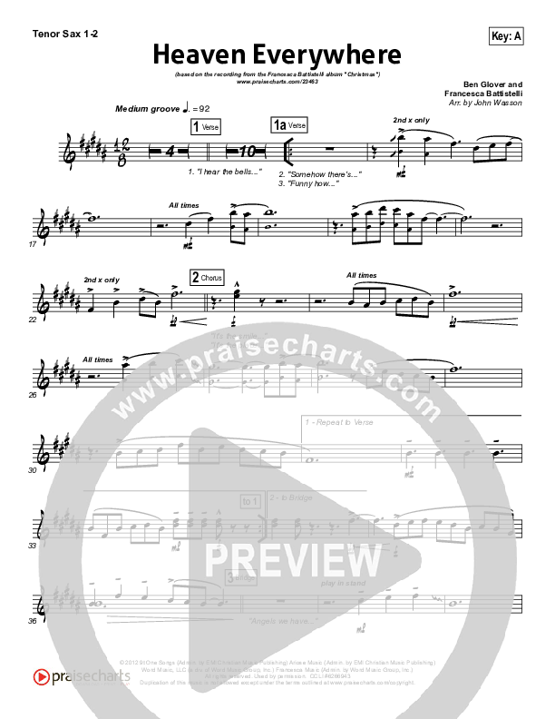 Heaven Everywhere Tenor Sax 1/2 (Francesca Battistelli)