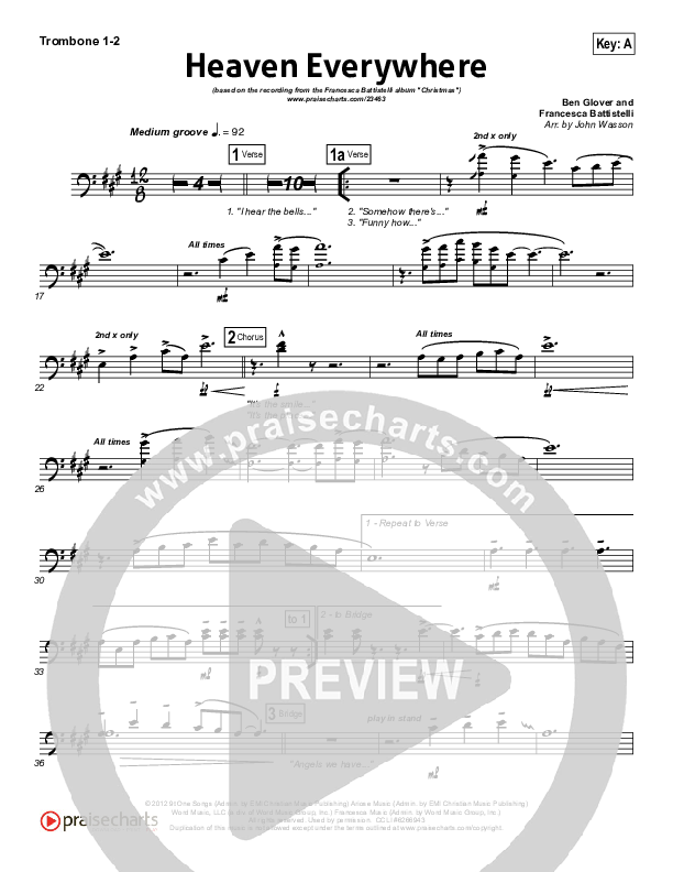 Heaven Everywhere Trombone 1/2 (Francesca Battistelli)