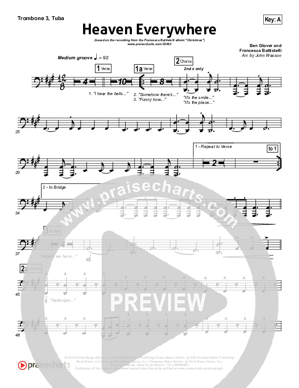 Heaven Everywhere Trombone 3/Tuba (Francesca Battistelli)