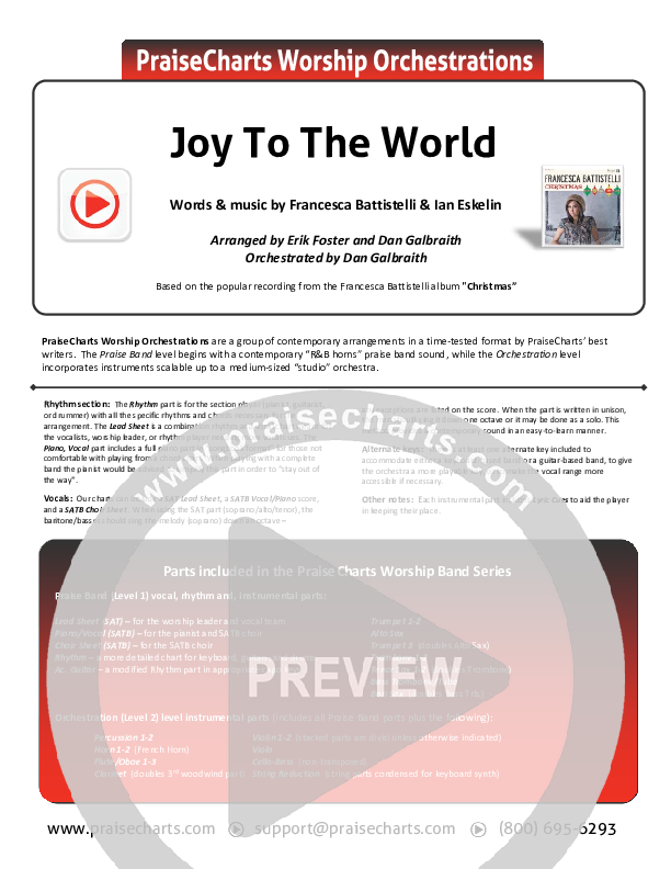 Joy To The World Cover Sheet (Francesca Battistelli)