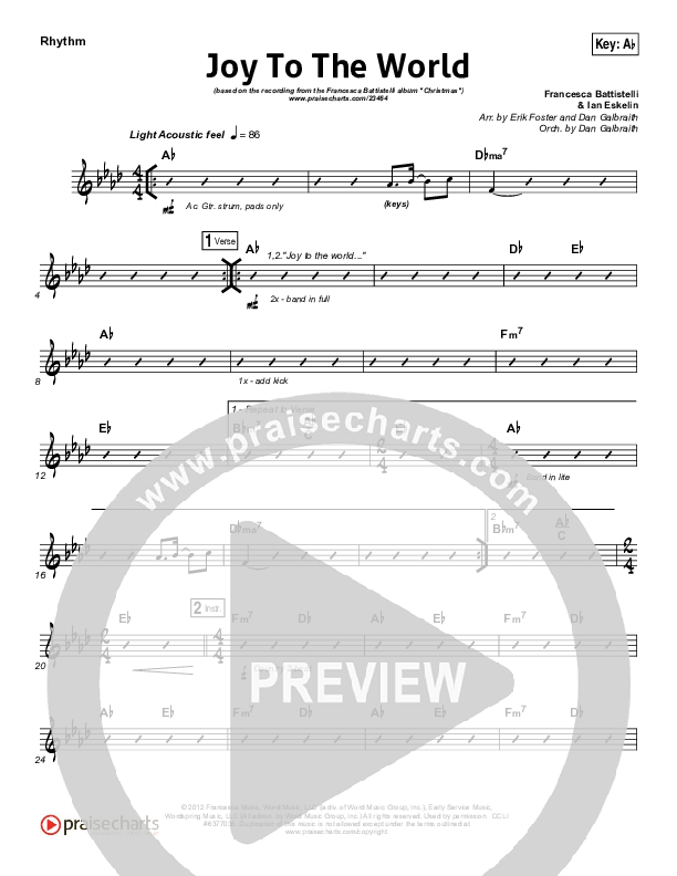 Joy To The World Rhythm Chart (Francesca Battistelli)