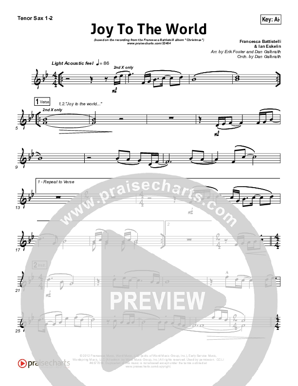 Joy To The World Tenor Sax 1/2 (Francesca Battistelli)