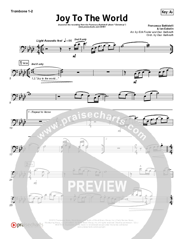 Joy To The World Trombone 1/2 (Francesca Battistelli)