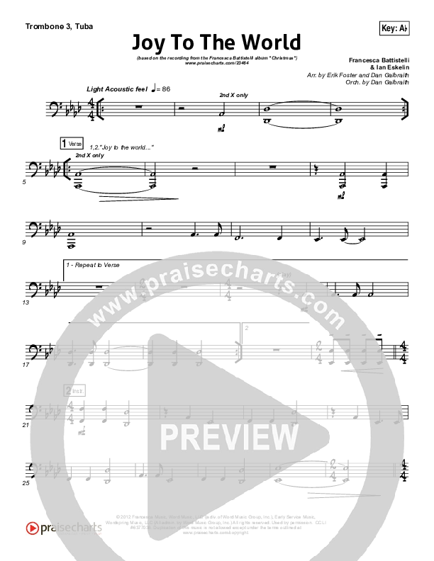 Joy To The World Trombone 3/Tuba (Francesca Battistelli)