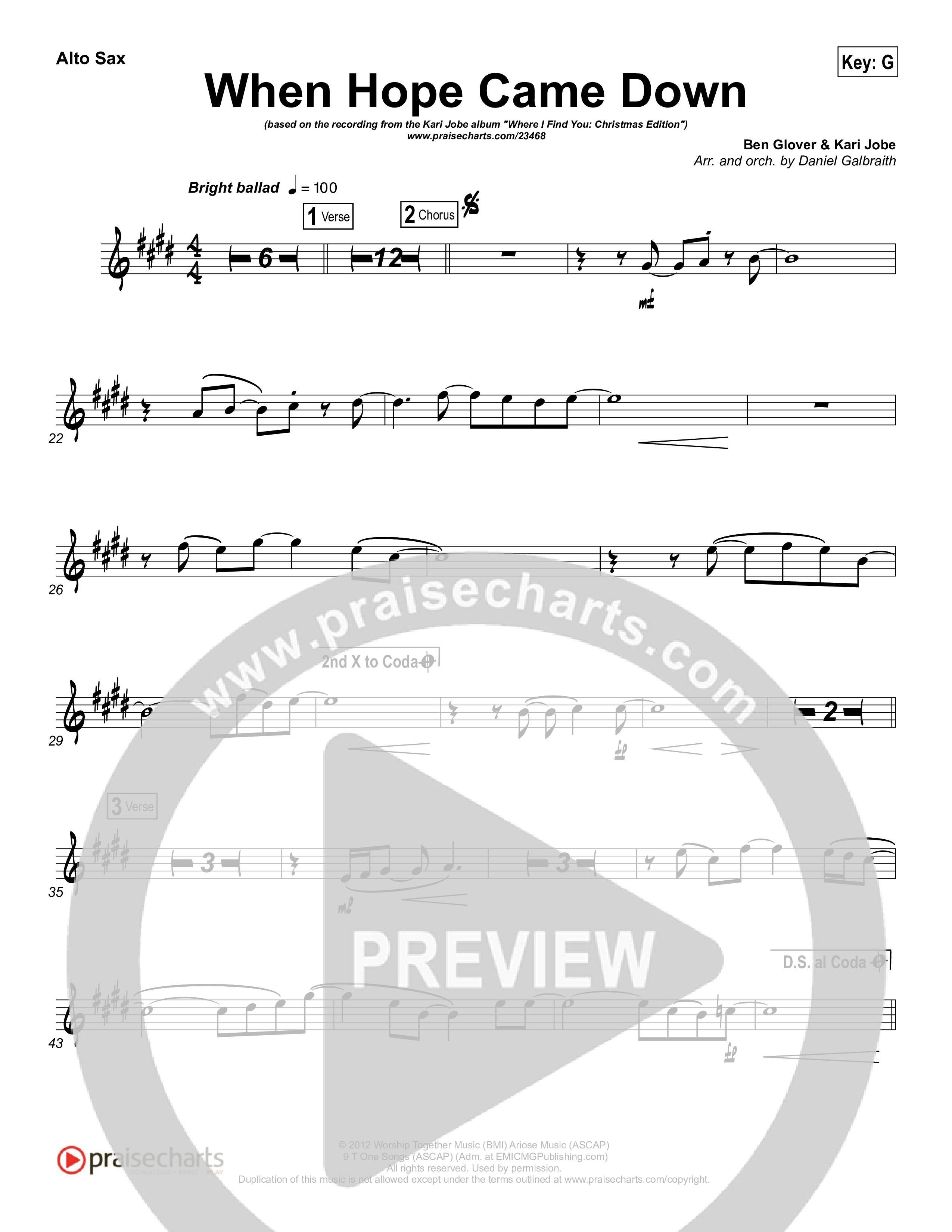 When Hope Came Down Alto Sax (Kari Jobe)