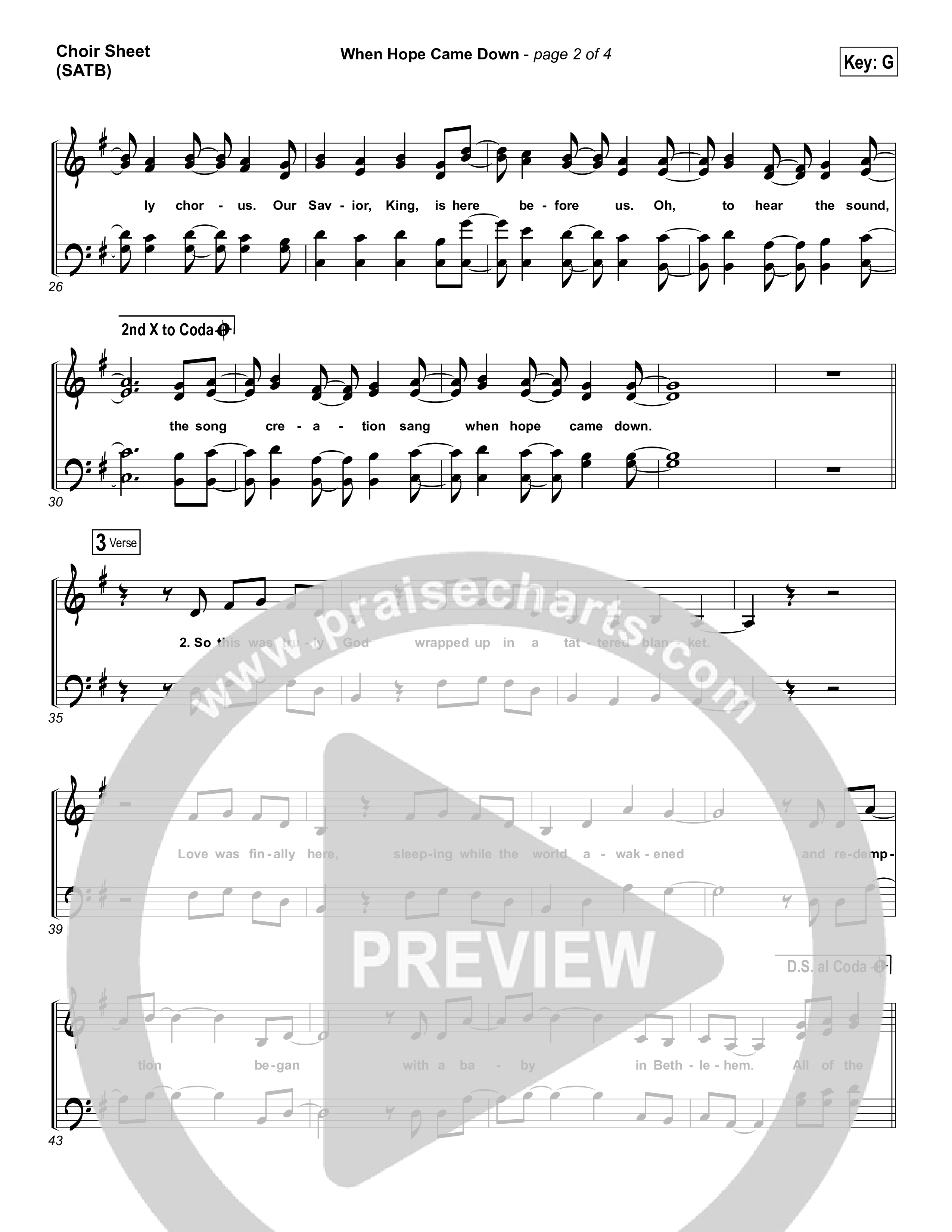 When Hope Came Down Choir Sheet (SATB) (Kari Jobe)