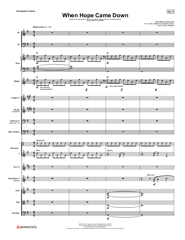 When Hope Came Down Conductor's Score (Kari Jobe)