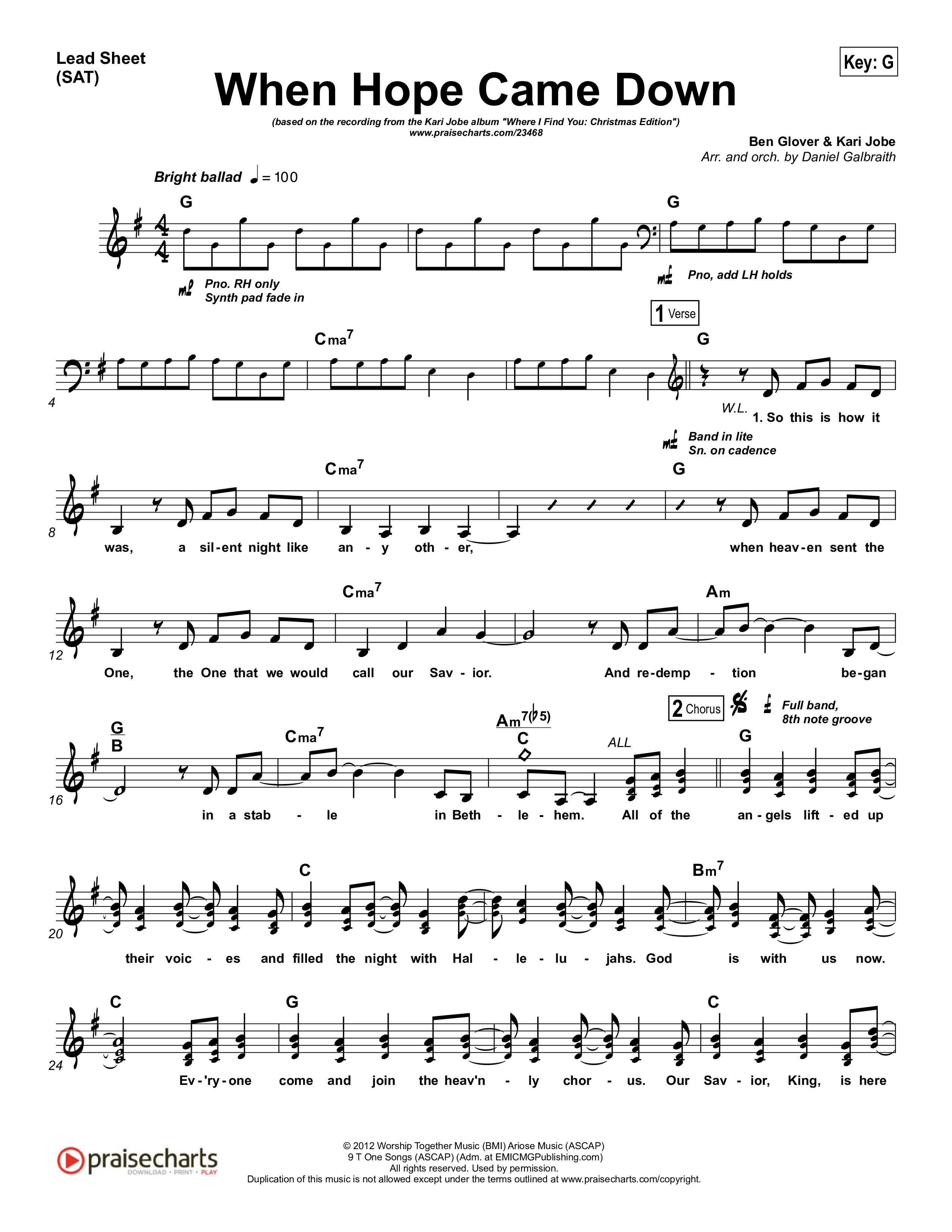 When Hope Came Down Lead Sheet (SAT) (Kari Jobe)