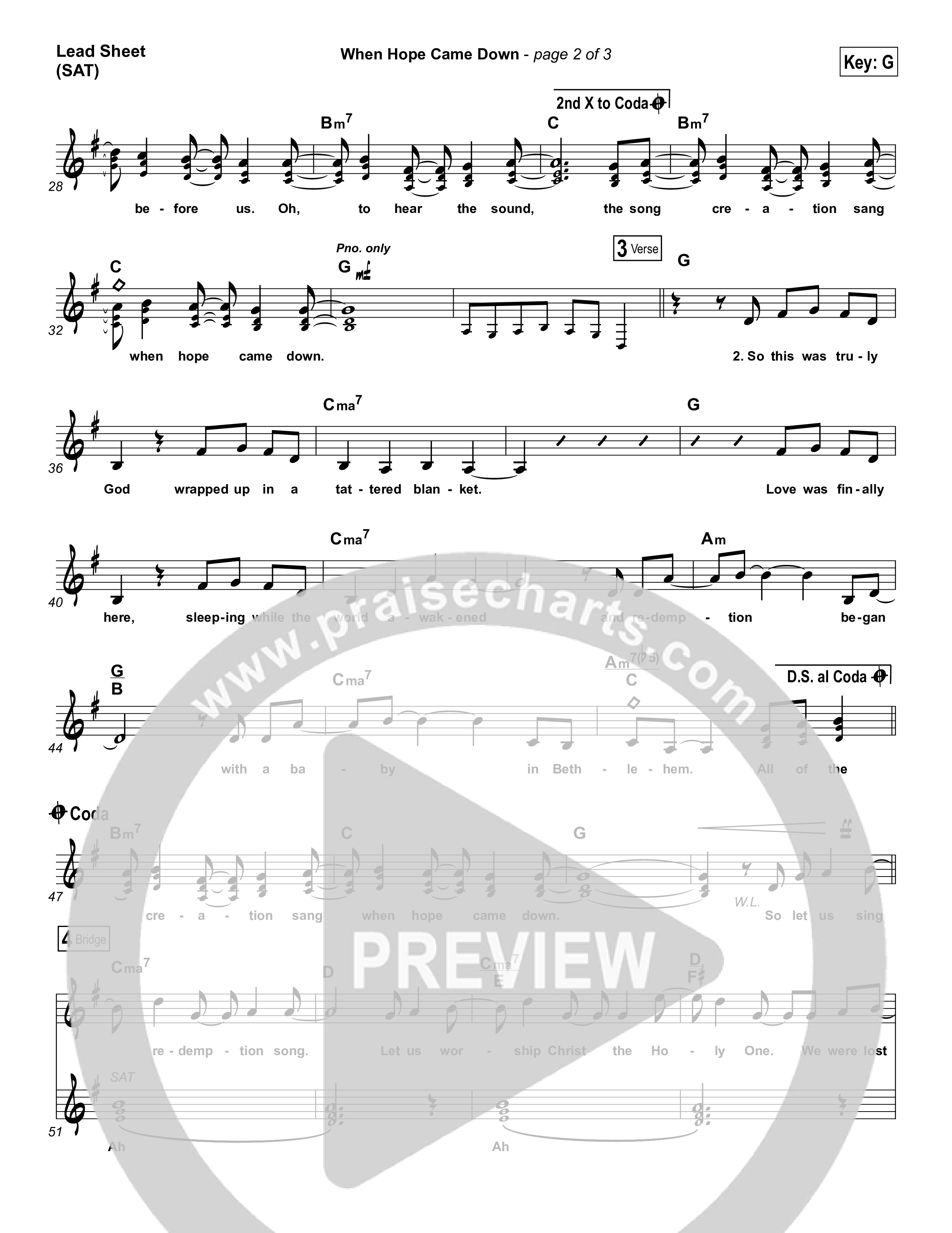 When Hope Came Down Lead Sheet (SAT) (Kari Jobe)