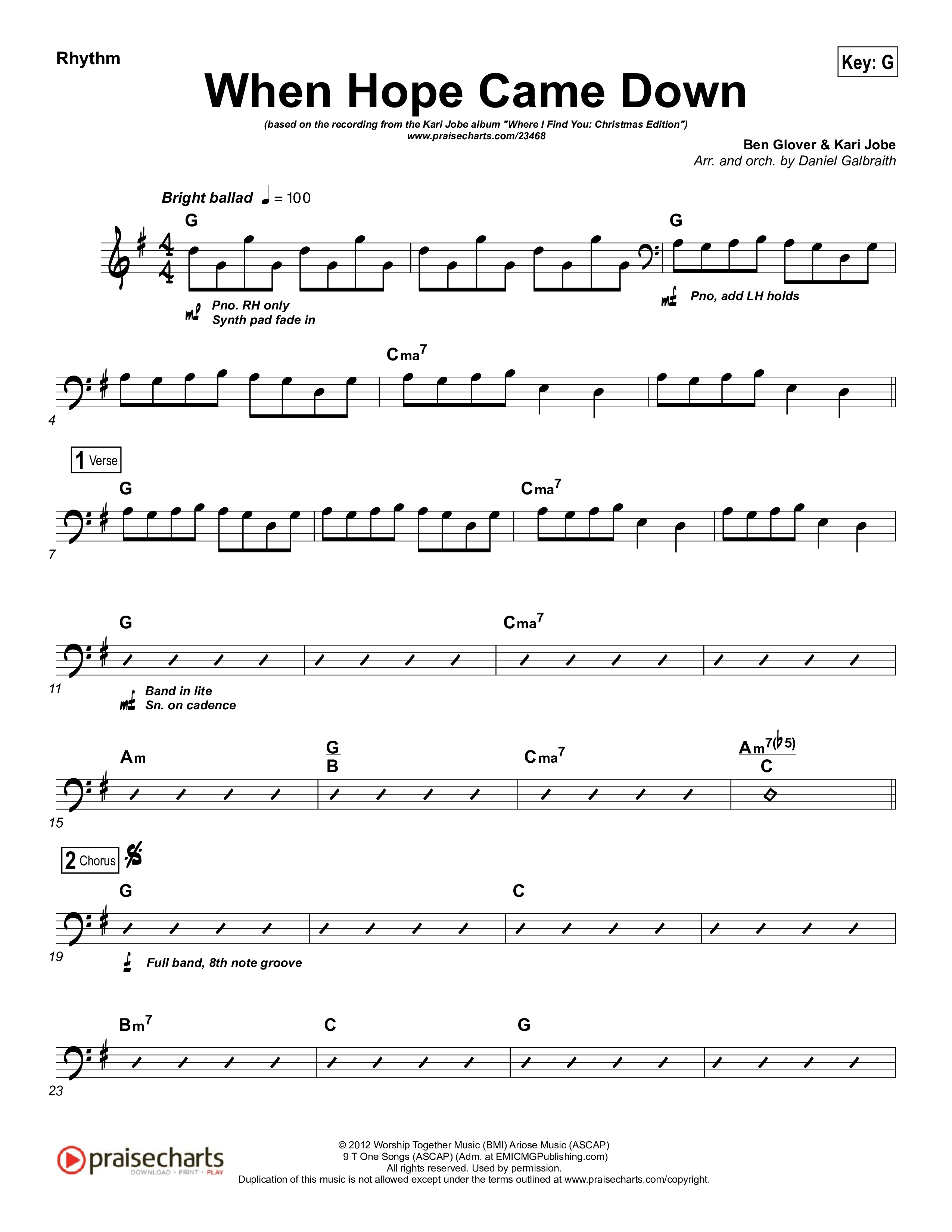 When Hope Came Down Rhythm Chart (Kari Jobe)