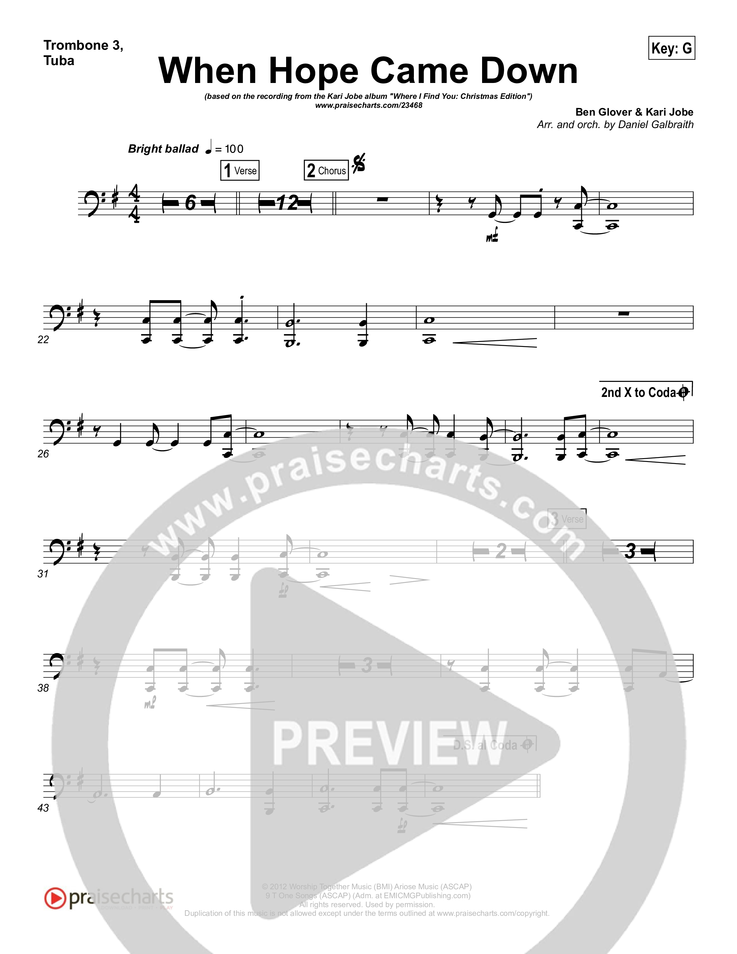 When Hope Came Down Trombone 3/Tuba (Kari Jobe)