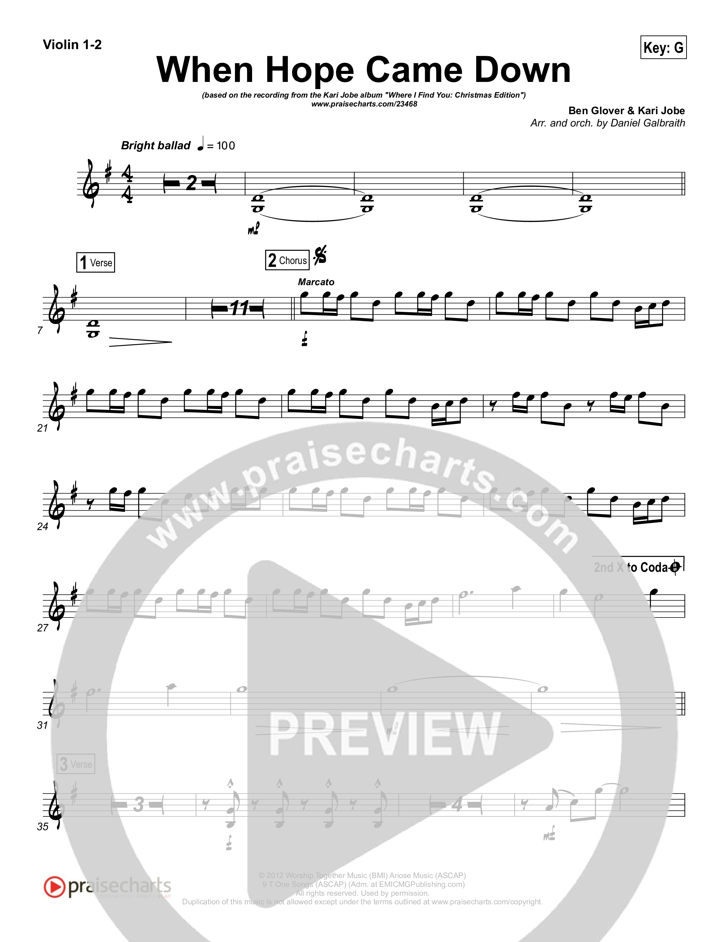 When Hope Came Down Violin 1/2 (Kari Jobe)