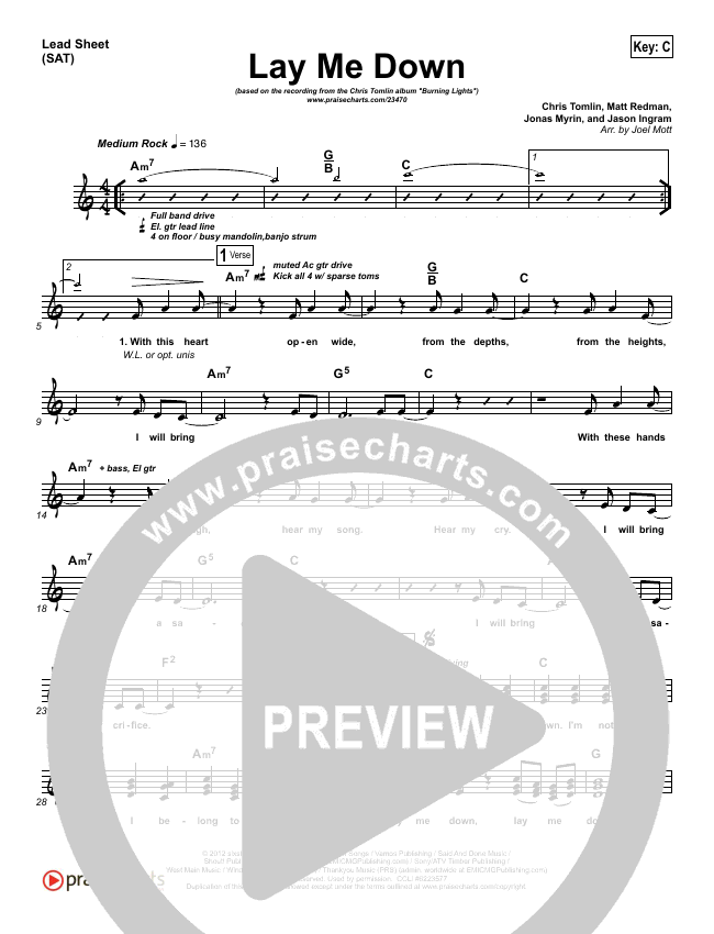 Lay Me Down Chord Chart