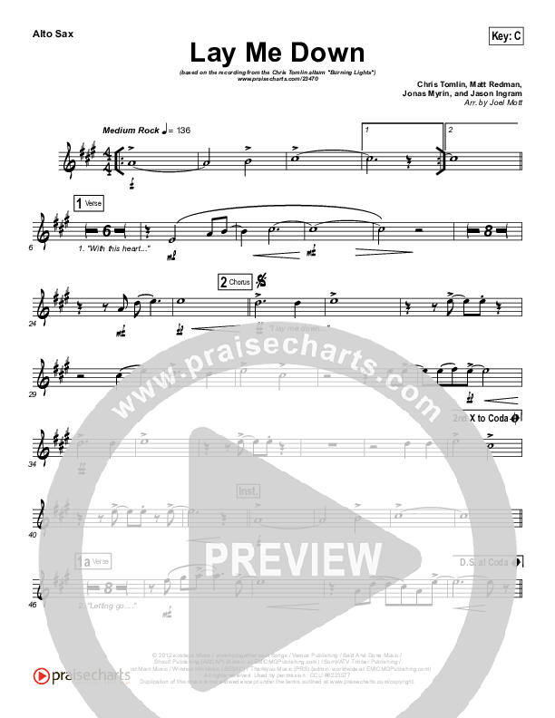 Lay Me Down Alto Sax (Chris Tomlin)