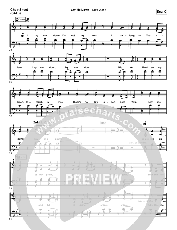 Lay Me Down Choir Sheet (SATB) (Chris Tomlin)
