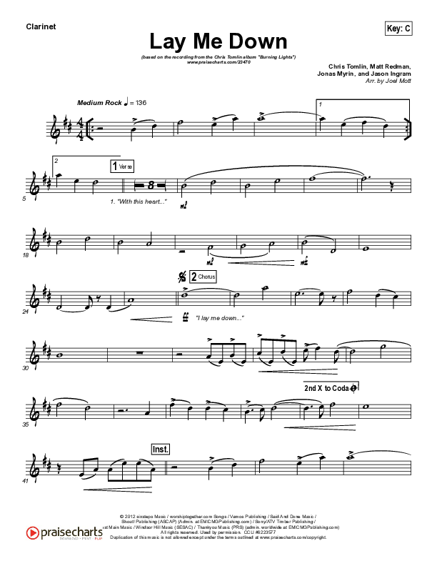 Lay Me Down Clarinet (Chris Tomlin)